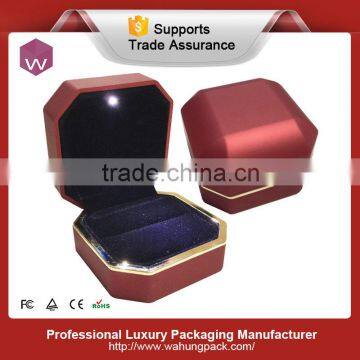 Metal frame black velvet insert octagon red led ring box