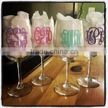 Wine glass monogram sticker decal