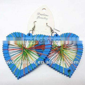 Hot Sale Colorful Thread Heart Wood Earring