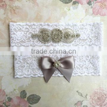 Elegant Grey Cheap Rhinestone Garter,Ribbon Bow Wedding Garter