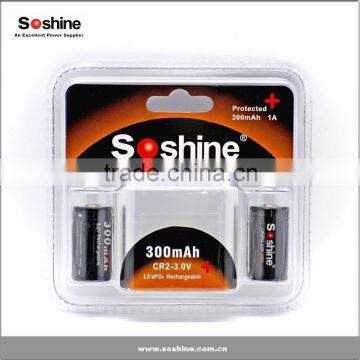 Soshine LiFePo4 battery 15266( IFR CR2) 3.2V 300mAh Protected Battery CR2 battery rechargeable battery