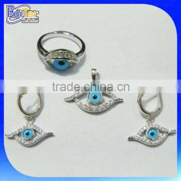 Wholesale Custom Turkish Jewelry Set 925 Sterling Silver Blue Glass Evil Eye Pendant