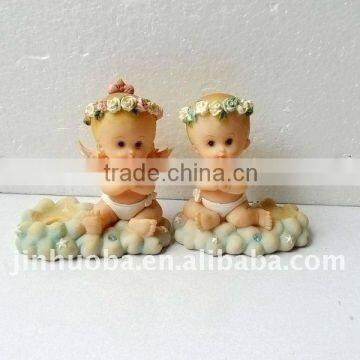 Polyresin baby angel with tea light holder