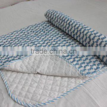 Hand Quilted Cotton Crib Size Quilt/Blanket Hand Block Printed Baby Quilt Kids Bedding photo-3