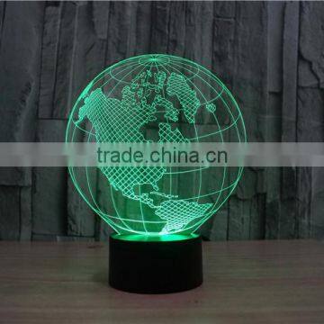 Portable 3d illusion color changing touch control USB + battery led night light lamp tellurion shape for decorate bedroom/ desk