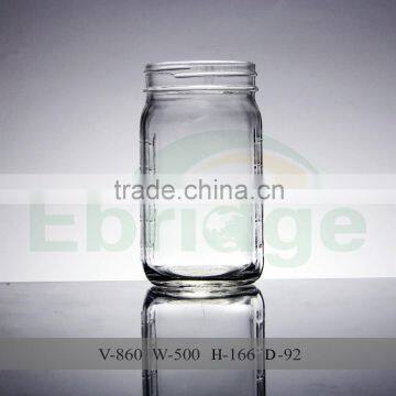 hot sale 860ml empty glass mason jar