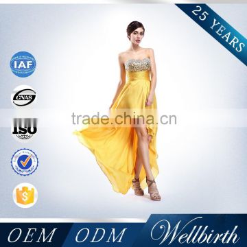 Wellbirth Waistband Crystal Beaded Yellow And Black Long Prom Dresses