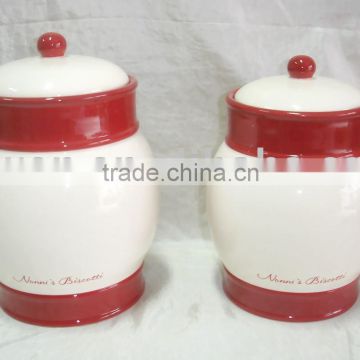 ceramic canister, ceramic jar by handpinted