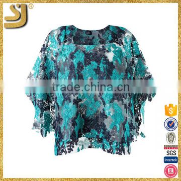 Hot sexy floral wide lace blouse for woman