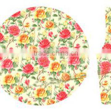 High quality decal Ceramic flat porcelain cake plate with scoop