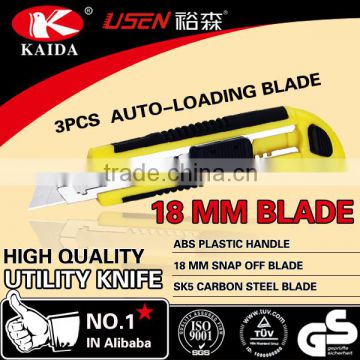 hot sale 3 PCS auto loading snap off blade utility cutter knife