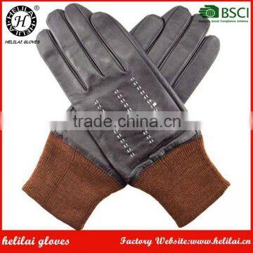 New Winter Cashmere Lined Men Luxury Leather Gloves with Knitted Wool Cuff