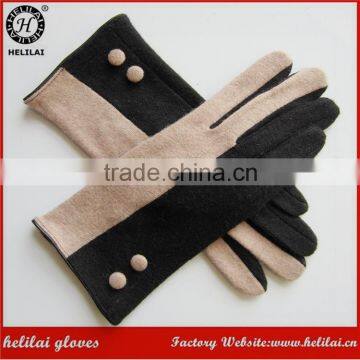 Cheap Two-Tone Button Trimmed Wool Gloves Fashion Black/Camel Dress Woolen Gloves Unlined Wool Gloves