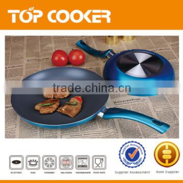 Aluminium non stick fry pan with metallic painting outside