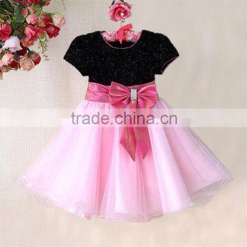 Fashionable Baby Girl Dress Black Pink Children Princess Dress For Summer Kids Clothes 6pcs/LOT Wholesale GD11116-01BP