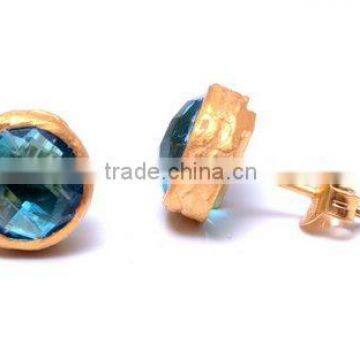 The Gopali Jewellers Blue Topaz Hydro Gemstone Tiny Gold Stud earrings