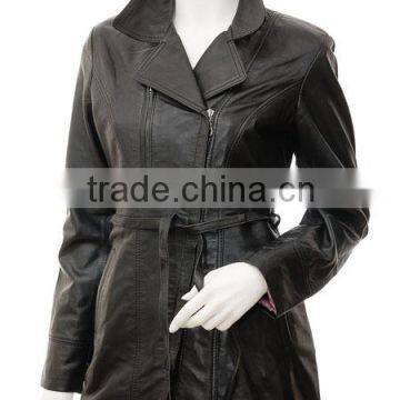 fashion ladies long leather coat for winter