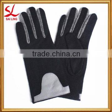 Knitted Wool And Leather Gloves Wool Women's Gloves Black Grey Blend photo-2