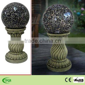 Mosaic resin pillar blue glass ball with soalr light for garden decoration