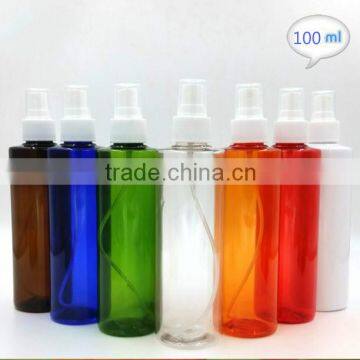 100ml flat shoulder cylinderical shape pet bottle with spray pump for toner essence water mosquito repellent type water