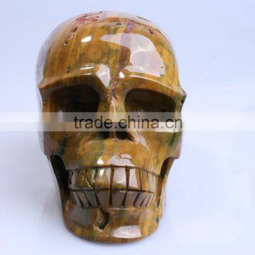 wholesale popuar natural ocean jasper stone delicate carven bright smooth skull