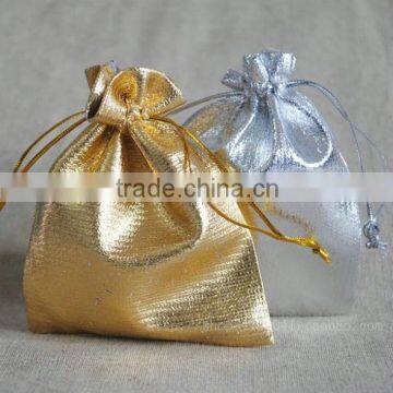 IN STOCK Metallic Gold Fabric Pouch With a Drawstring Cord