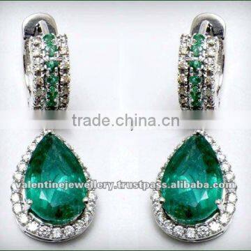 Designer Gold Earrings, Emerald Earrings, Emerald Diamond Earring