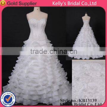 Appliqued lace with layered ruffle organza alibaba wedding dress