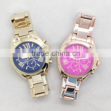 fashion stainless steel geneva roman numeral oversize bracelet watch