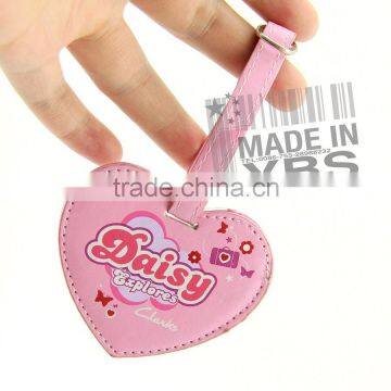 Pink heart-shaped PU leather luggage tag