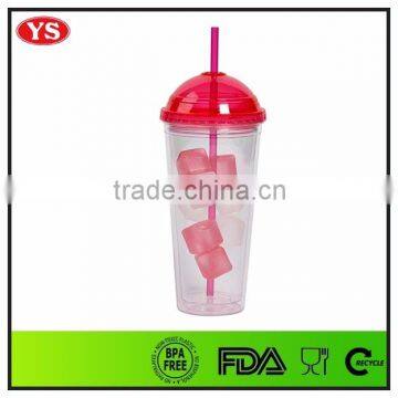 LFGB,FDA 20 ounce plastic tumbler with dome cover and ice tube