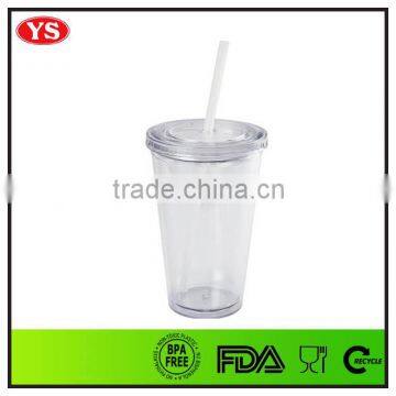 16 oz transparent plastic christmas cup with straw