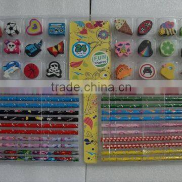 Hot sales 24 pcs standard color pencils and erasers for children