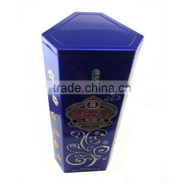 High quality hexagonal tin boxes metal wine tin container