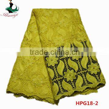 African leaves embroidery with stons guipure cord lace fabric