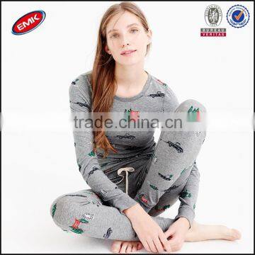 Multicolor Print Pajama Suit With Long Sleeve For Women