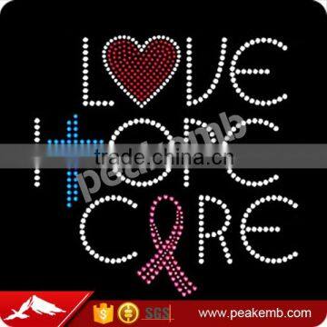 Love Hope Cure Heat Transfer Rhinestone Trimming for Breast Cancer Ribbon