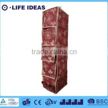 5 shelf red flowers non woven hanging organizer storage