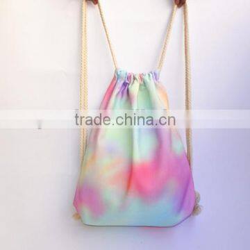 Promotional Canvas Pattern Printing Drawstring Backpack Bag photo-3
