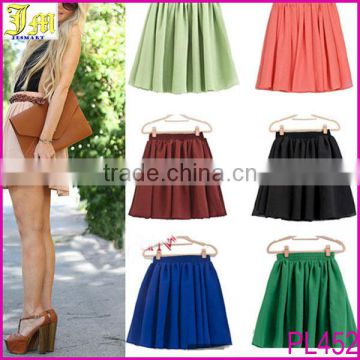 Fashion Women Girls High Waist Pleated Double Layer Chiffon Short Shirred Skirts Sexy Mini Dress