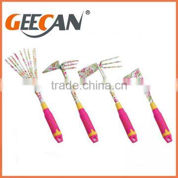 4pcs Kids Garden Tools Set Floral Printing Shovel,rake,fork With Plastic Handle photo-2
