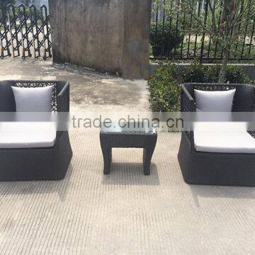 Modern Black Rattan High Back Wide Coffee Table Set photo-2