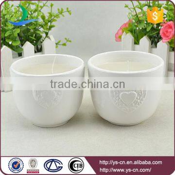White loving heart design ceramic candle holder for wedding