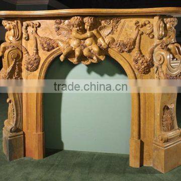 Brown Polished Marble Fireplace for Home Decoration photo-4