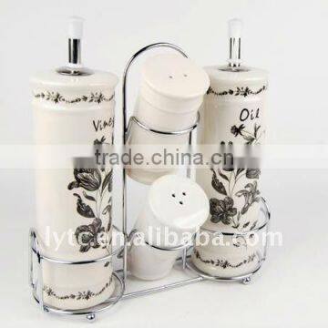 4PCS Ceramic Salt & Oil Vinegar Bottle With Metal Stand,ceramic Spice Jar,ceramic Cruet Set photo-2