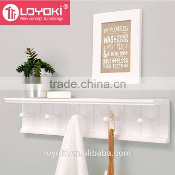 Bathroom Wall Shelf With 5 Pegs Wall Mounted Clothes Towel Hanger Rack Wooden Wall Shelf photo-2