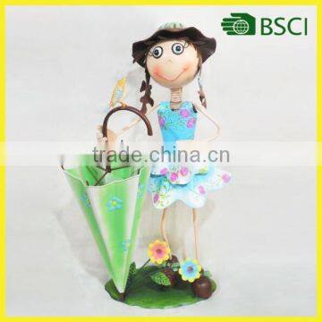 Handmade indoor metal doll with umbrella for garden