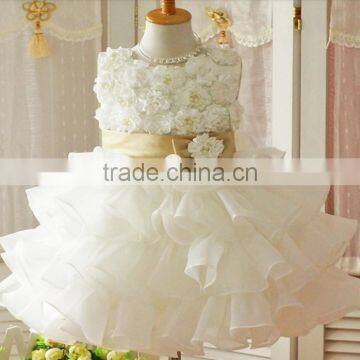 Retail !2014 New Sleeveless Waist Chiffon Dress Girls Toddler 3D Flower Tutu Layered Princess Party Bow Kids Formal Dress--1pcs photo-2