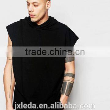 Men logo custom oversized 100% cotton black hooded t-shirt for promotion