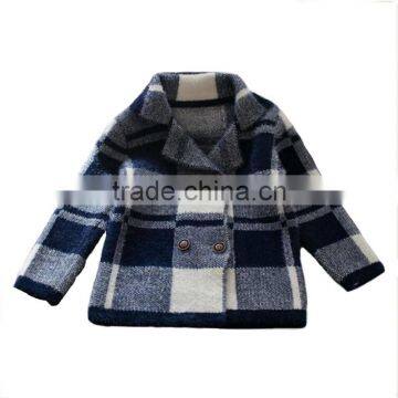 Plaid pattern tailored collar girls thick sweater coat